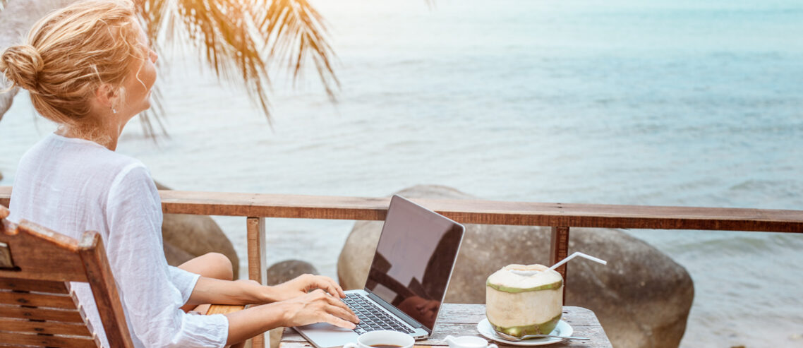 lady on the beach working