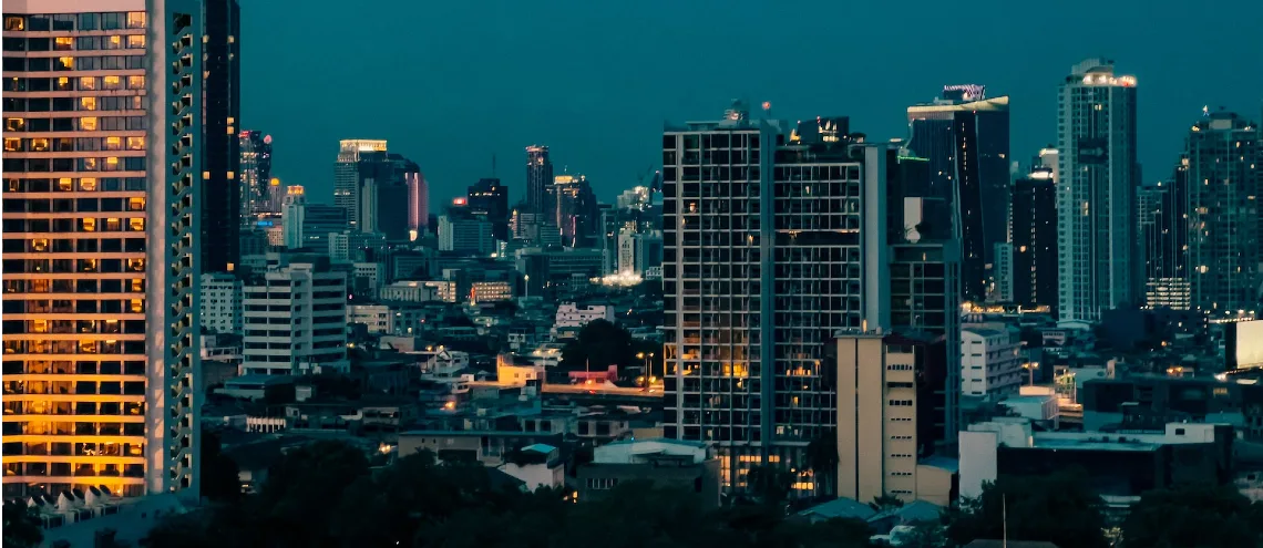 Buildings in Bangkok city, Thailand at night