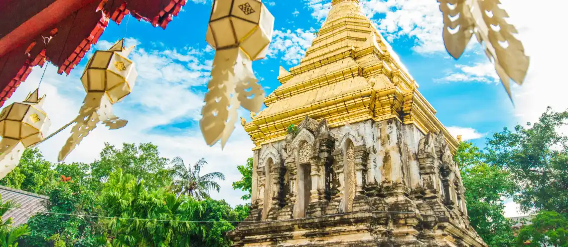 A picture of a beautiful white temple in Chiang Mai