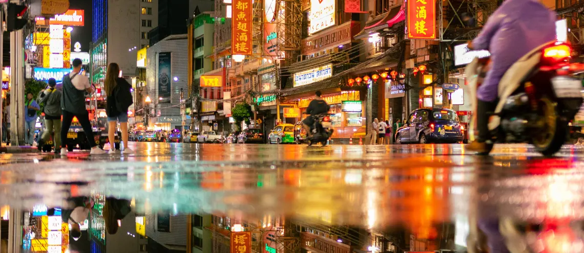 A big puddle on Yaowarat road that reflects the lives of people there