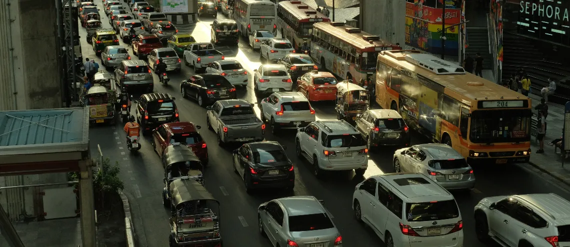 A traffic jam on Thailand's road