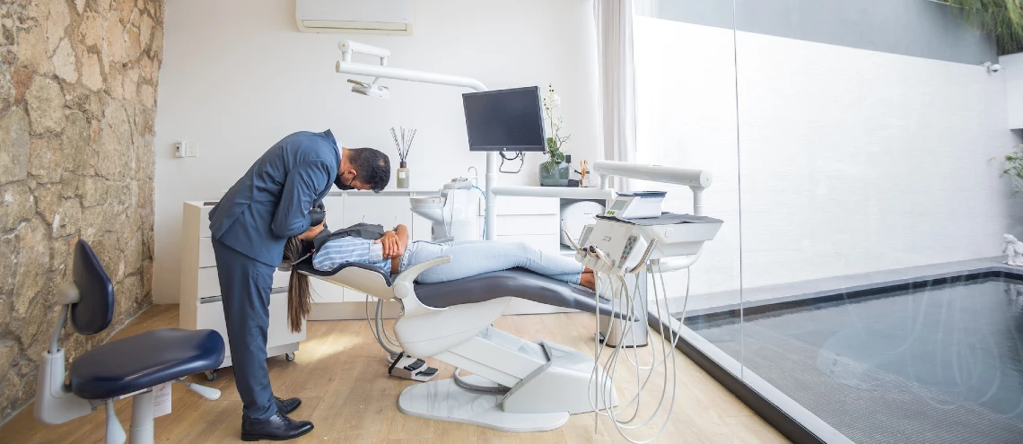Modern dental clinic with dentist working on patient for dental care 